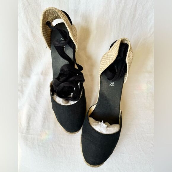 Soludos Black Marseille Espadrilles ankle tie wedges US women’s 8 - Picture 2 of 14